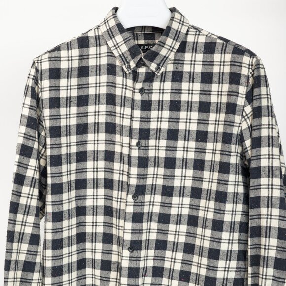A.P.C. Navy & White Plaid-Flannel Buttoned Shirt - Picture 3 of 10